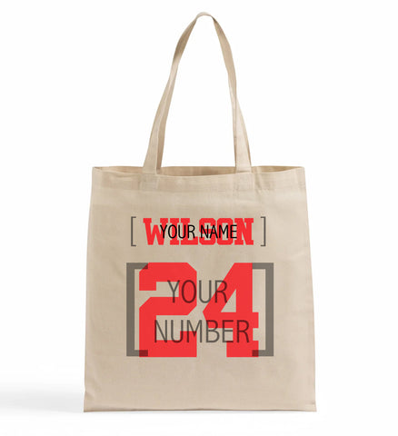 Custom Name and Number Cotton Canvas Tote Bag