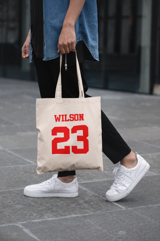 Custom Name and Number Cotton Canvas Tote Bag