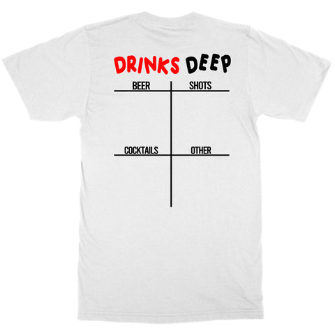 Men's Drinks Deep Party Shots Beer Cocktails Funny Back Sided Print T Shirt